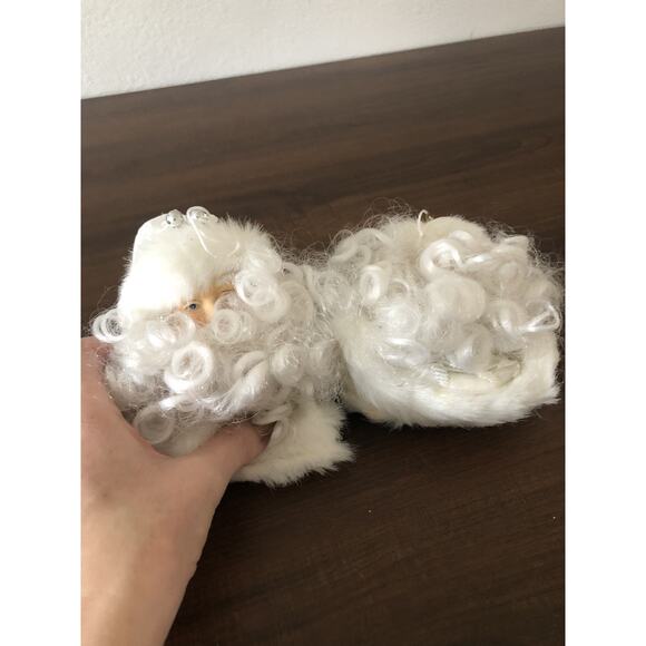 HEAD Other - Vintage 2 Santa Face Head Hanging Ornaments Plastic Face Yarn Beard Christmas